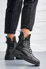 Демисезонные женские ботинки из черной натуральной кожи с пряжкой  8019643 фото №3