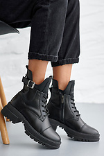 Demi-season women's boots made of black genuine leather with a buckle  8019643 photo №5