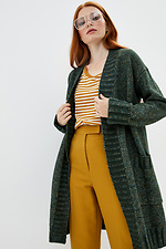 Długi zielony sweter z dzianiny z kieszeniami  4037645 zdjęcie №1