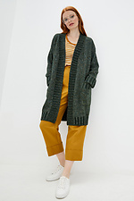 Długi zielony sweter z dzianiny z kieszeniami  4037645 zdjęcie №2