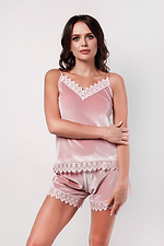 Летняя бархатная пижама с шортами и кружевом L'amore 4026650 фото №1