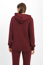 Burgundy knitted hoodie with hood and side pockets Garne 3039651 photo №3