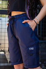 High Waist Blue Cotton Long Length Cargo Shorts Without 8048651 photo №5