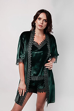 Green wrap dressing gown short with lace L'amore 4026653 photo №2