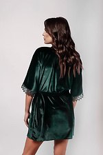 Зеленый домашний халат на запАх короткий с кружевом L'amore 4026653 фото №4