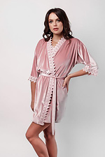Pink wrap dressing gown short in velvet with lace L'amore 4026654 photo №1