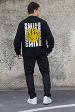 Мужской Утепленный Оверсайз Свитшот На Флисе С Принтом Smile Black Without 8055654 фото №2