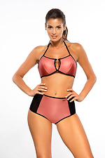 Pink one-piece swimsuit with tight cups on thin straps and high bottoms Marko 4024655 photo №1
