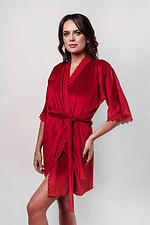 Красный бархатный халат на запАх короткий с кружевом L'amore 4026655 фото №1