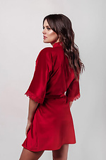 Красный бархатный халат на запАх короткий с кружевом L'amore 4026655 фото №3