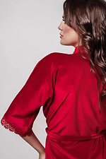 Красный бархатный халат на запАх короткий с кружевом L'amore 4026655 фото №4