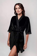 Black home dressing gown short with lace L'amore 4026656 photo №1