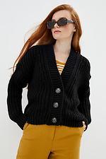 Czarny, gruby sweter z dzianiny, zapinany na guziki  4037657 zdjęcie №1