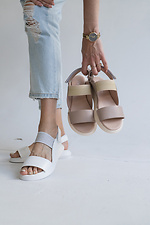 White leather open sandals with shiny elastic band  8018660 photo №6