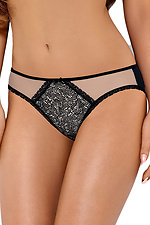 Beige slip-on panties with black lace and low waist Vena 4025662 photo №1