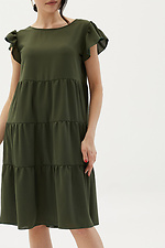 Тонка зелена сукня розлітайка з рюшею на рукавах Garne 3038664 фото №4