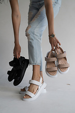 White leather open sandals with Velcro  8018666 photo №7