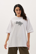 Бавовняна футболка оверсайз білого кольору з патріотичним принтом Garne 9000666 фото №1
