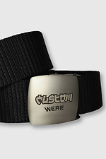 Black wide belt with metal buckle and engraving Custom Wear 8025667 photo №2