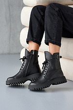 High winter boots in military style made of genuine leather  8019668 photo №1