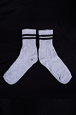 Gray cotton high socks with two stripes Without 8042671 photo №2