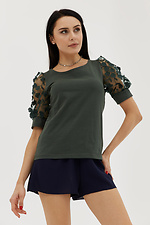 Zielona elegancka bluzka z krótkimi koronkowymi rękawami Garne 3038673 zdjęcie №1