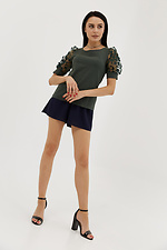 Green elegant blouse with short lace sleeves Garne 3038673 photo №2