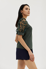 Зеленая нарядная блуза SAMIRA с короткими кружевными рукавами Garne 3038673 фото №4