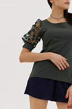 Zielona elegancka bluzka z krótkimi koronkowymi rękawami Garne 3038673 zdjęcie №6
