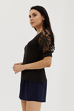 Черная нарядная блуза SAMIRA с короткими кружевными рукавами Garne 3038674 фото №4