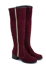 Burgundy suede spring over the knee boots with small heels  4205676 photo №1