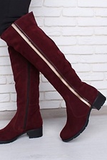 Burgundy suede spring over the knee boots with small heels  4205676 photo №2
