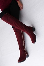 Бордовые замшевые сапоги ботфорты весенние на маленьком каблуке  4205676 фото №3