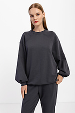 Knitted oversized jacket in dark gray with puffed sleeves Garne 3039679 photo №1