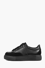 Black leather spring sneakers with suede insert  4205681 photo №1