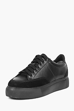 Black leather spring sneakers with suede insert  4205681 photo №2