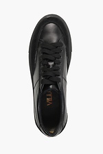 Black leather spring sneakers with suede insert  4205681 photo №4