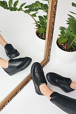 Black leather spring sneakers with suede insert  4205681 photo №6