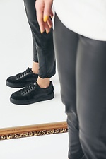 Black leather spring sneakers with suede insert  4205681 photo №7