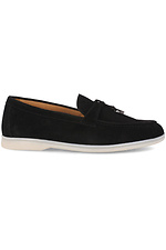 Black suede moccasins for summer with white soles Forester 4101683 photo №2