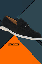 Black suede moccasins for summer with white soles Forester 4101683 photo №6
