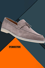Gray suede moccasins for summer with white soles Forester 4101684 photo №6