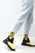 Яркие высокие кроссовки желтого цвета без шнурков 4205684 фото №4