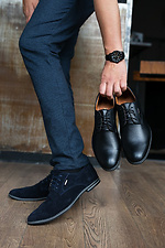 Мужские классические туфли из натуральной замши синего цвета  8018684 фото №5