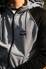 Sports gray zipper jacket with a hood and black sleeves Custom Wear 8025684 photo №7