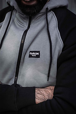 Sports gray zipper jacket with a hood and black sleeves Custom Wear 8025684 photo №9