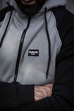 Спортивная серая кофта зиппер с капюшоном и черными рукавами Custom Wear 8025684 фото №9