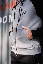 Sports gray zipper jacket with a hood and black sleeves Custom Wear 8025684 photo №11