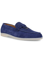 Blue suede moccasins for summer with white soles Forester 4101685 photo №1