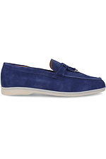 Blue suede moccasins for summer with white soles Forester 4101685 photo №2